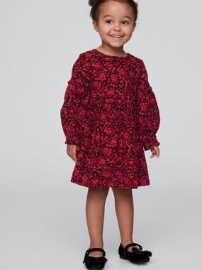 GAP Red Floral Puff-Sleeve Tiered Dress